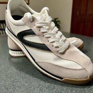 Tretorn White and Black Sneakers with Tan Accents
